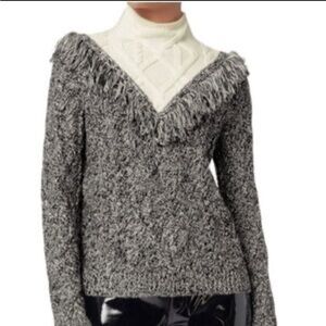 INTERMIX Black and Cream V-Neck Wool Viscose Blend Sweater Size M